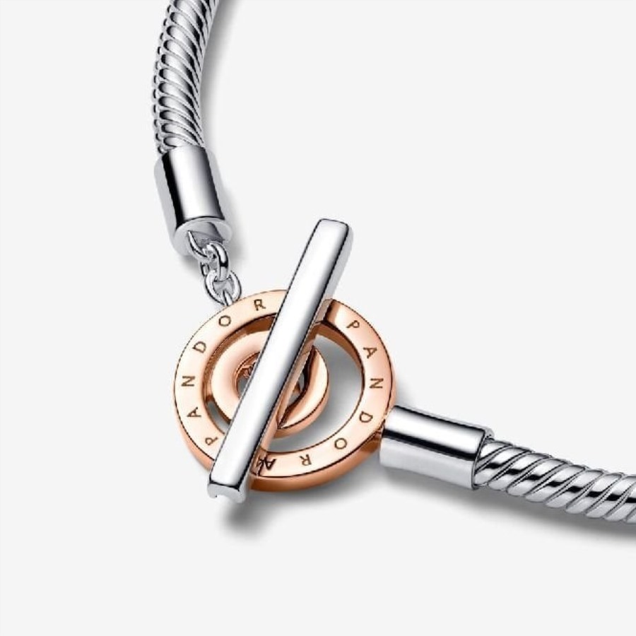 Merke Pandora Signatur To-tone Logo T-bar Slange Kjede Armbånd