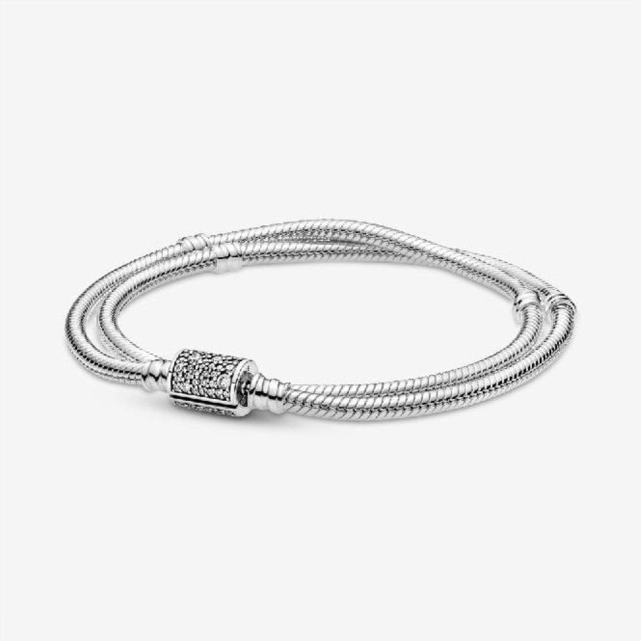 øyeblikk Dobbel Wrap Fat Pandora Lås Slange Kjede Armbånd & Choker