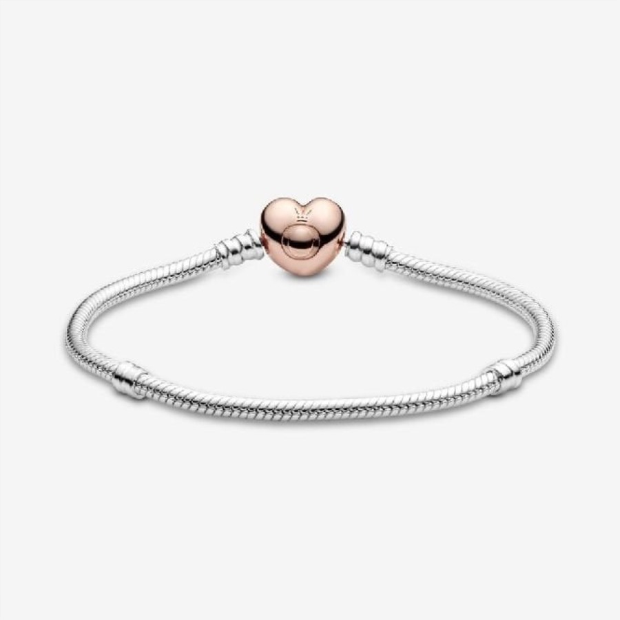 øyeblikk Rose Hjerte Lås Pandora Merke Slange Kjede Armbånd