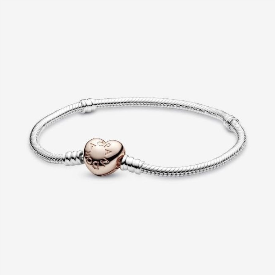 øyeblikk Rose Hjerte Lås Slange Pandora Merke Kjede Armbånd