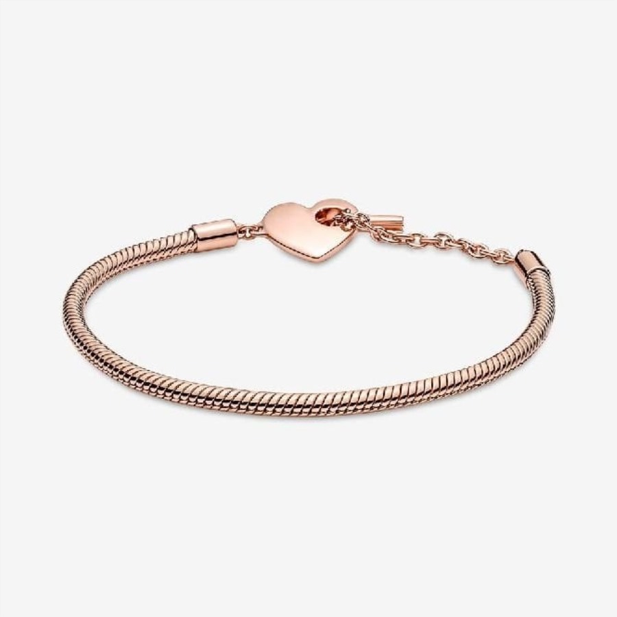 øyeblikk Rose Heart T-bar Slange Kjede Armbånd Pandora