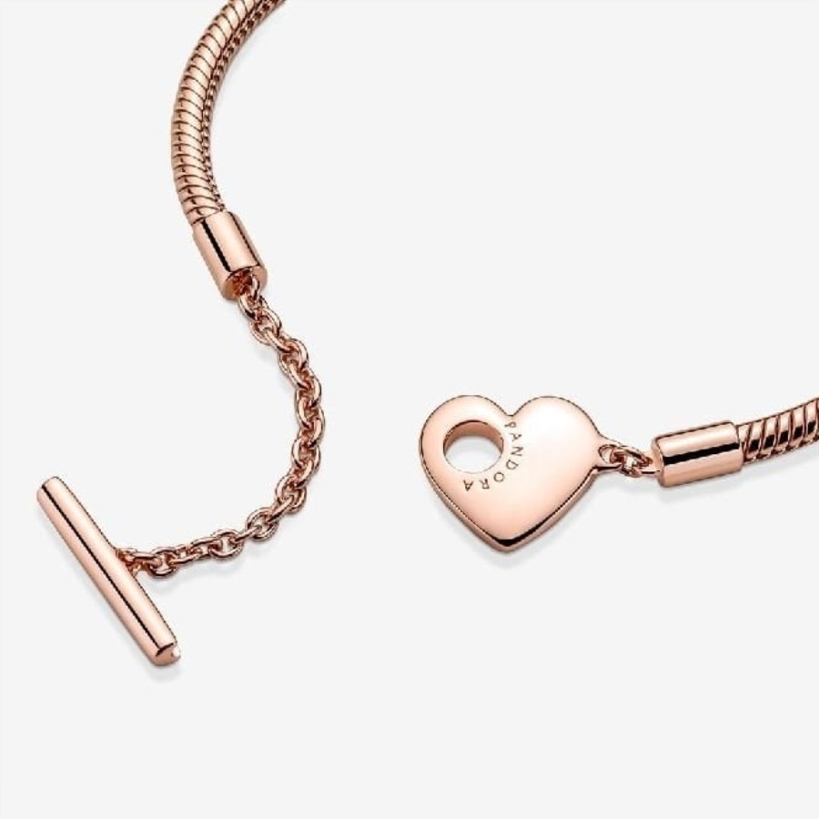 øyeblikk Rose Heart T-bar Slange Kjede Armbånd Pandora