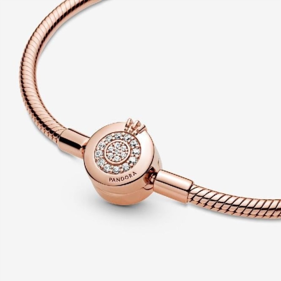 øyeblikk Rose Pandora Glitrende Krone Eller Slange Kjede Armbånd