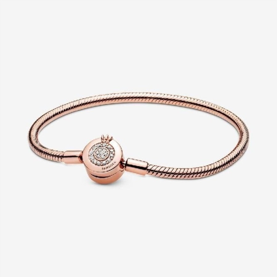 øyeblikk Rose Glitrende Krone O Slange Kjede Armbånd Pandora