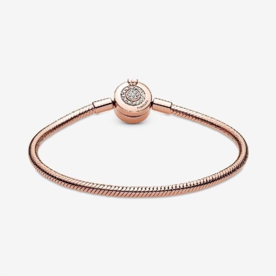 øyeblikk Rose Glitrende Krone O Slange Kjede Armbånd Pandora