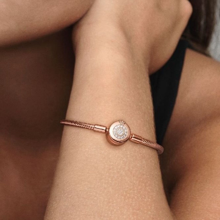 øyeblikk Rose Glitrende Pandora Mote Krone Eller Slange Kjede Armbånd