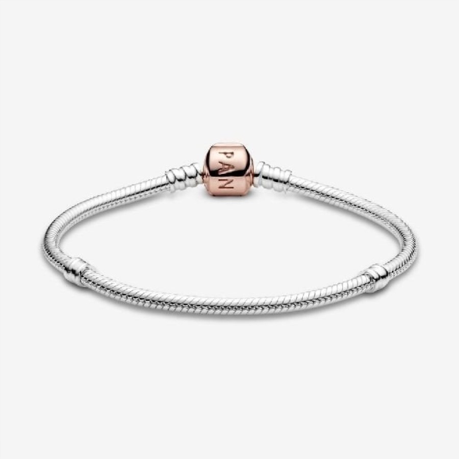 Moments Slange Kjede Armbånd Med Rose Pandora Merke Lås