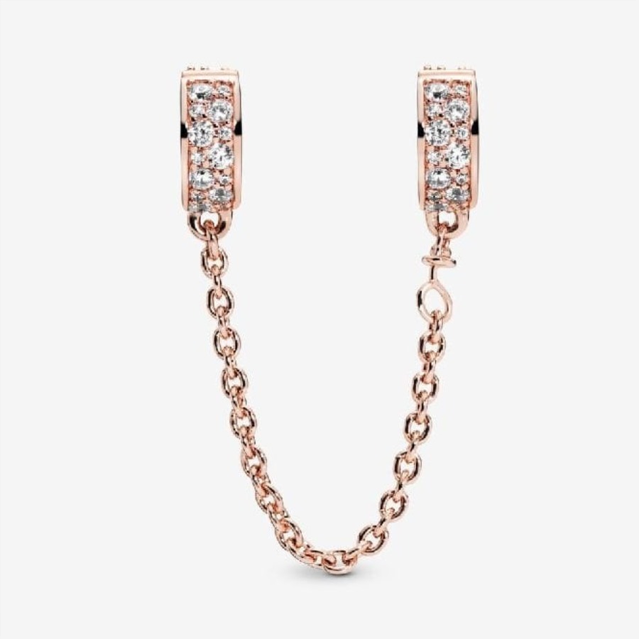 Pandora Rose Clear Pave Sikkerhetskjede Clip Sjarm