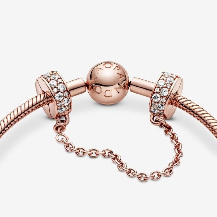 Pandora Rose Clear Pave Sikkerhetskjede Clip Sjarm