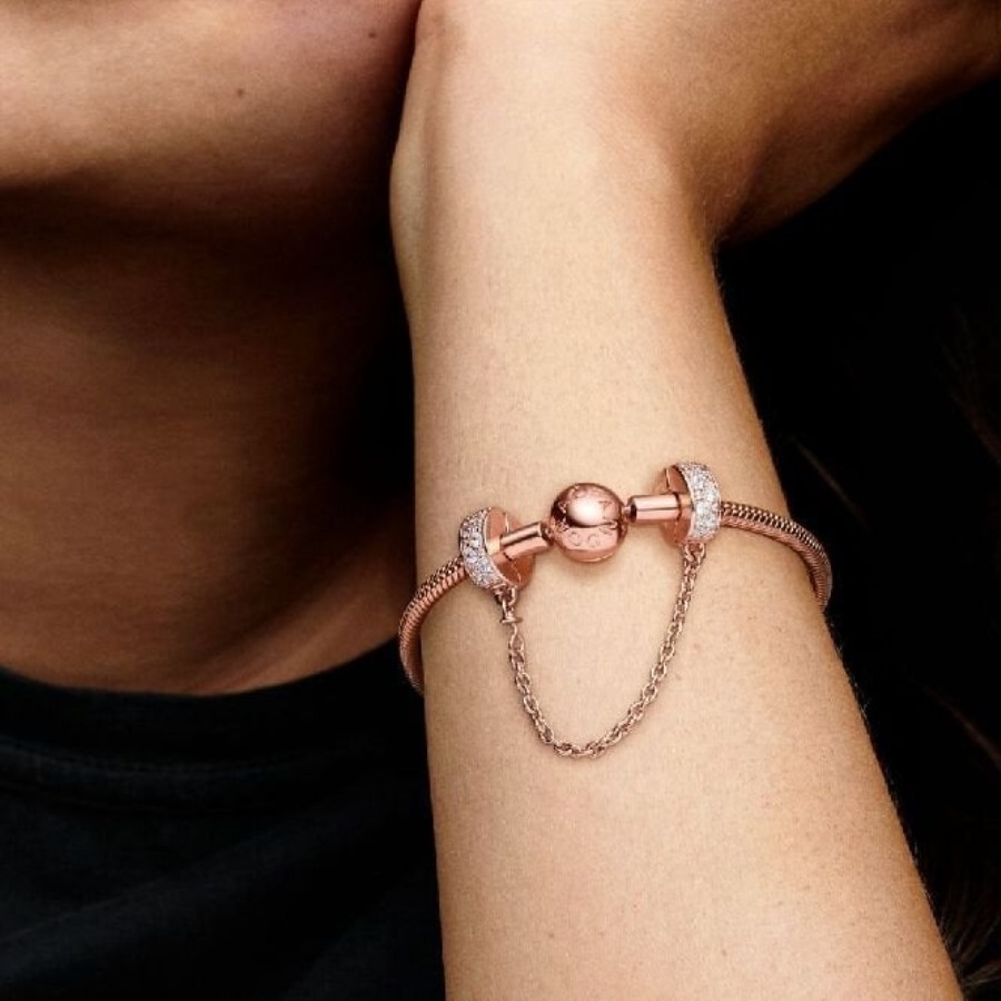 Pandora Rose Clear Pave Sikkerhetskjede Clip Sjarm