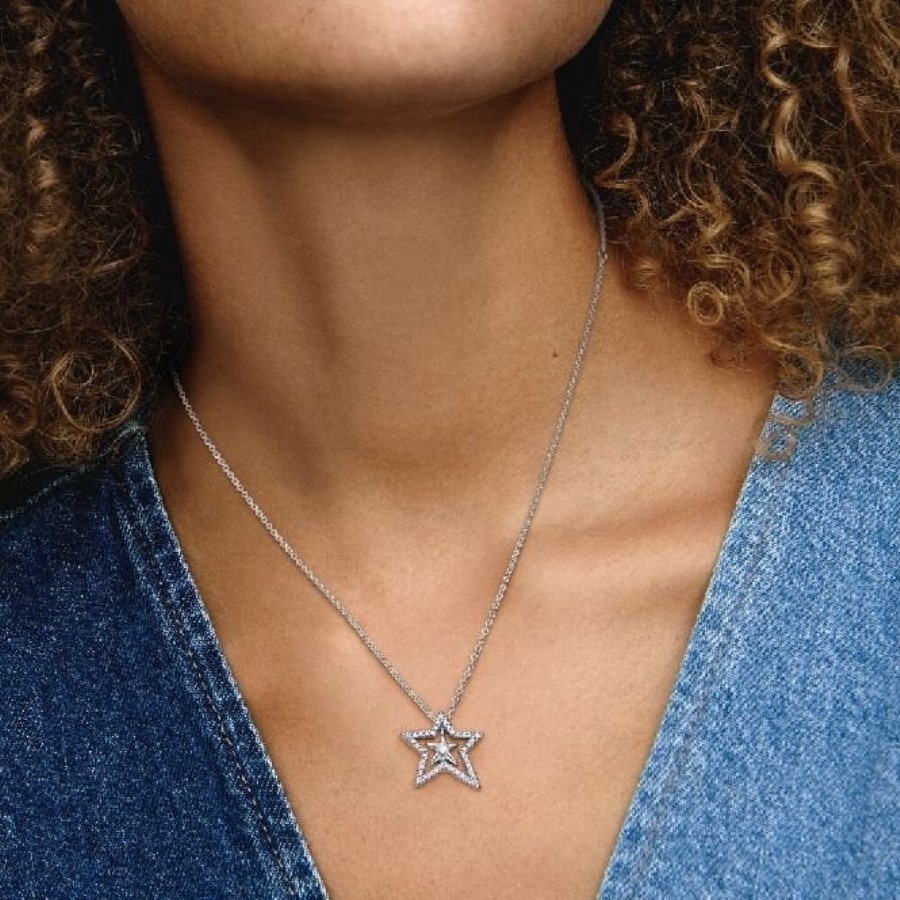 Pave Asymmetrisk Star Collier Halskjede Pandora
