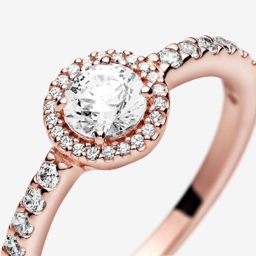 Rosa Klassisk Sparkle Halo Pandora Ring