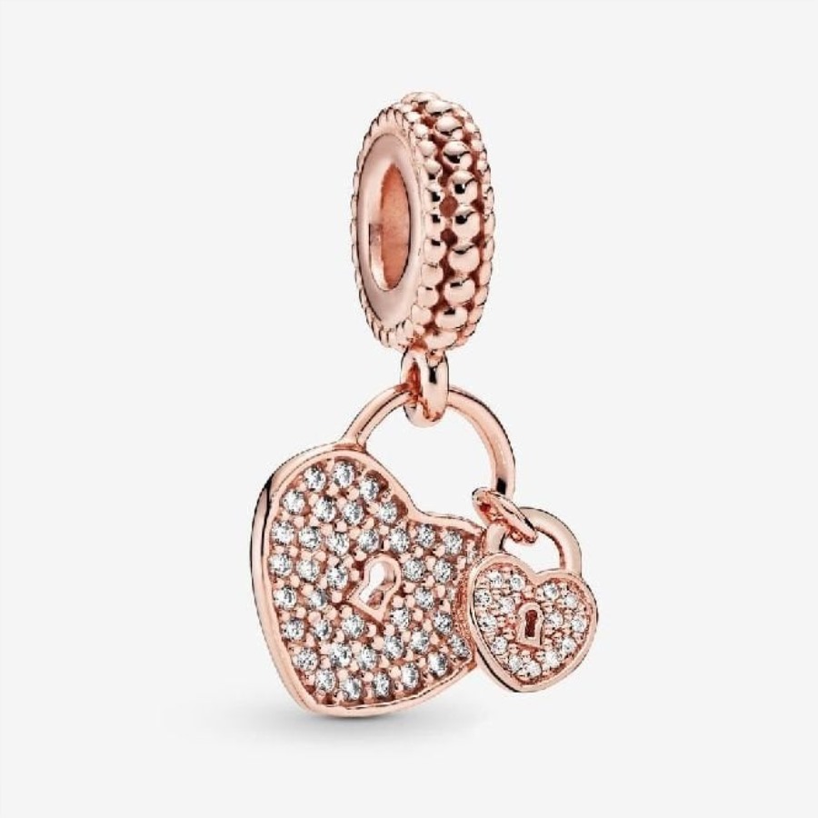 Rose Pave Hjerte Hengelåser Dingler Sjarm Pandora