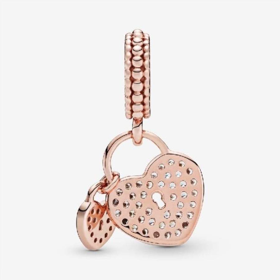 Rose Pave Hjerte Hengelåser Dingler Sjarm Pandora
