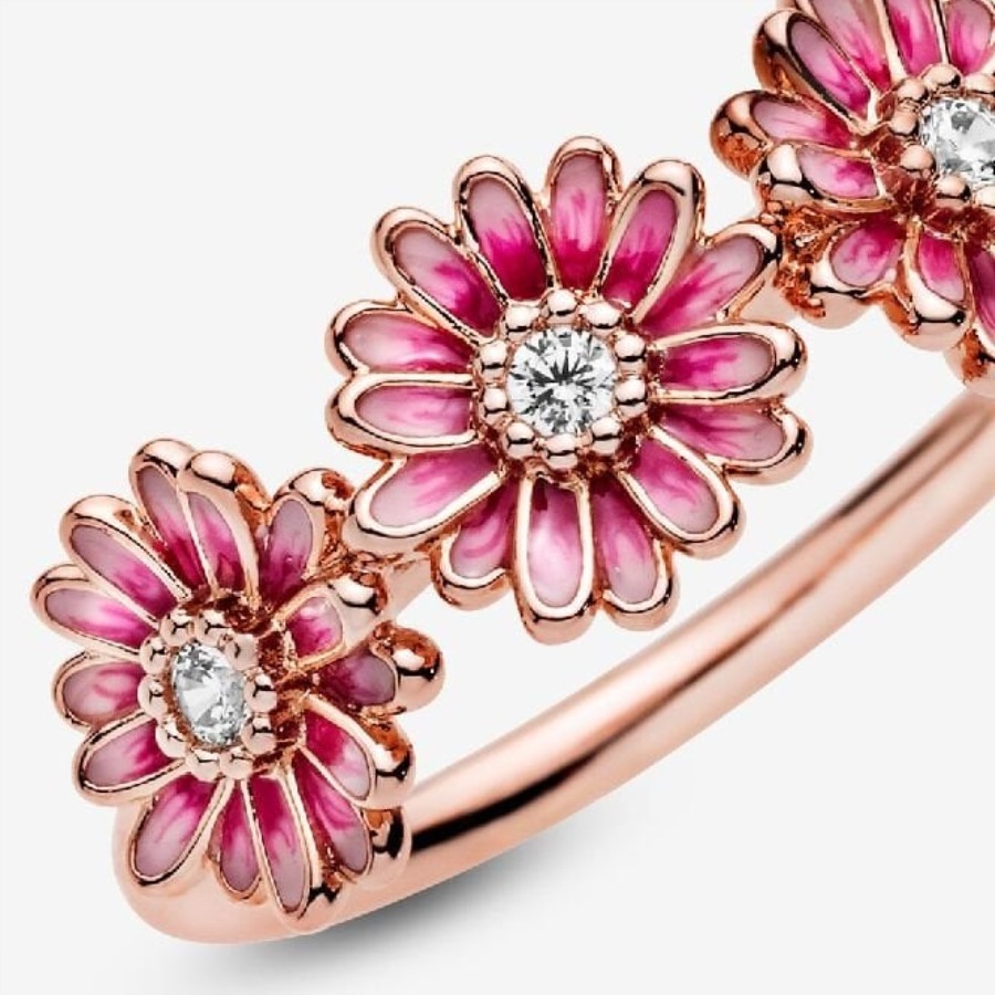Rose Rosa Tusenfryd Blomst Trio Ring Pandora