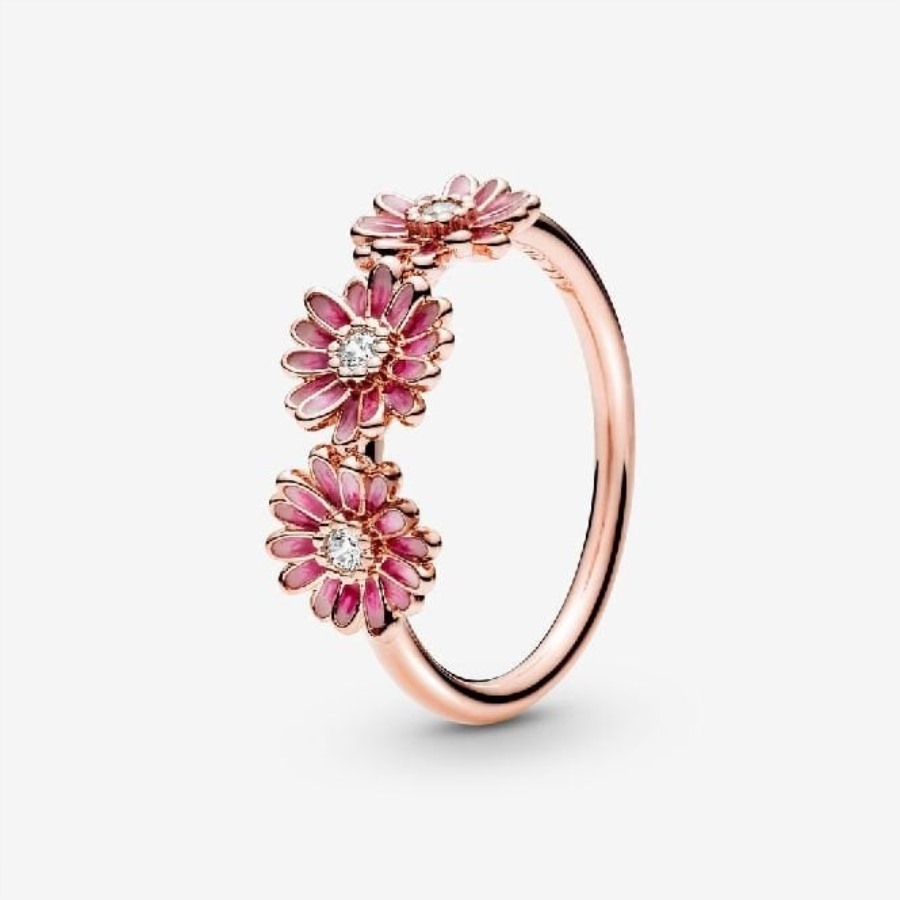 Rose Rosa Tusenfryd Pandora Merke Blomst Trio Ring