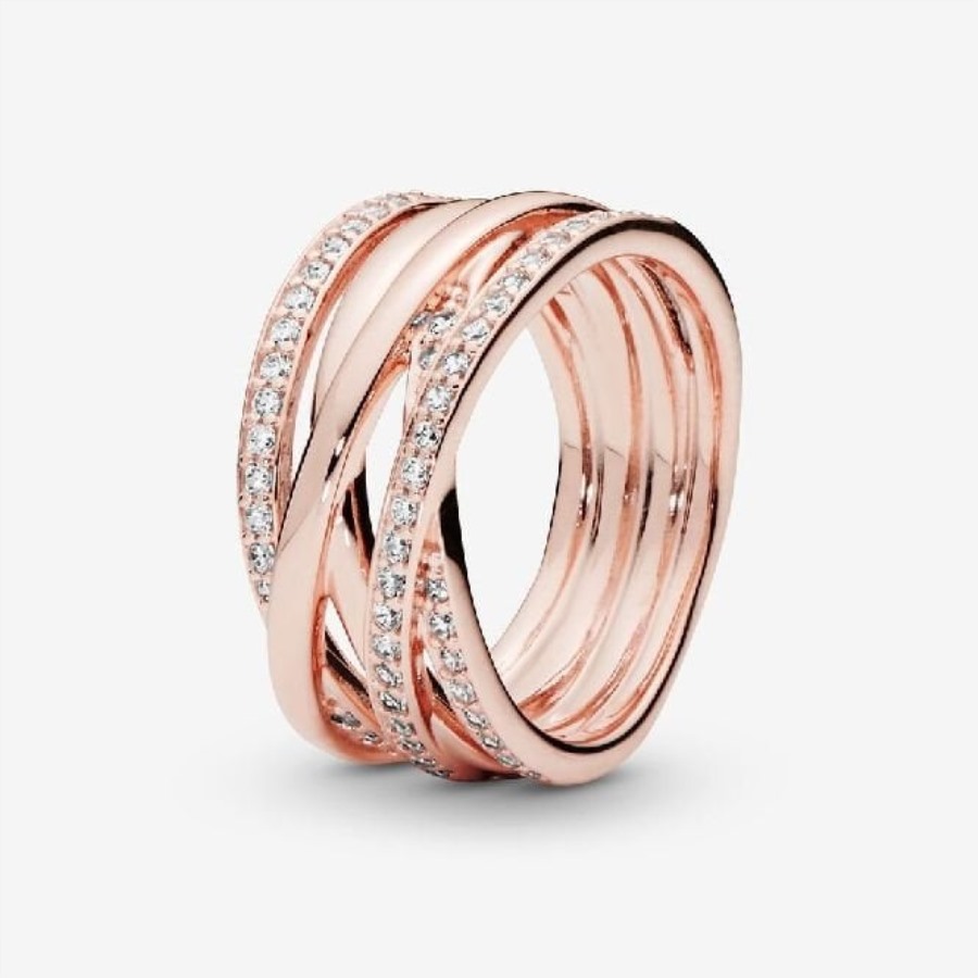Rose Glitrende & Pandora Polerte Linjer Ring