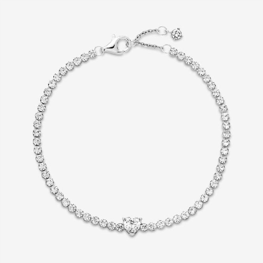 Glitrende Merke Pandora Hjerte Tennisarmbånd