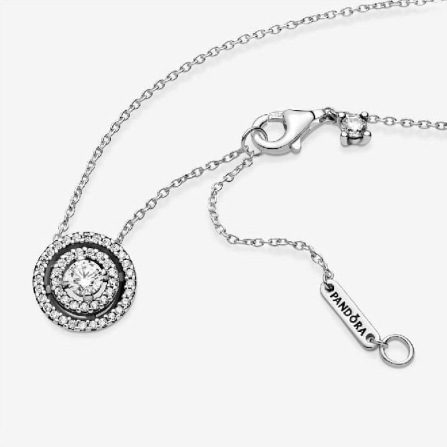 Glitrende Dobbel Halo Collier Halskjede Pandora