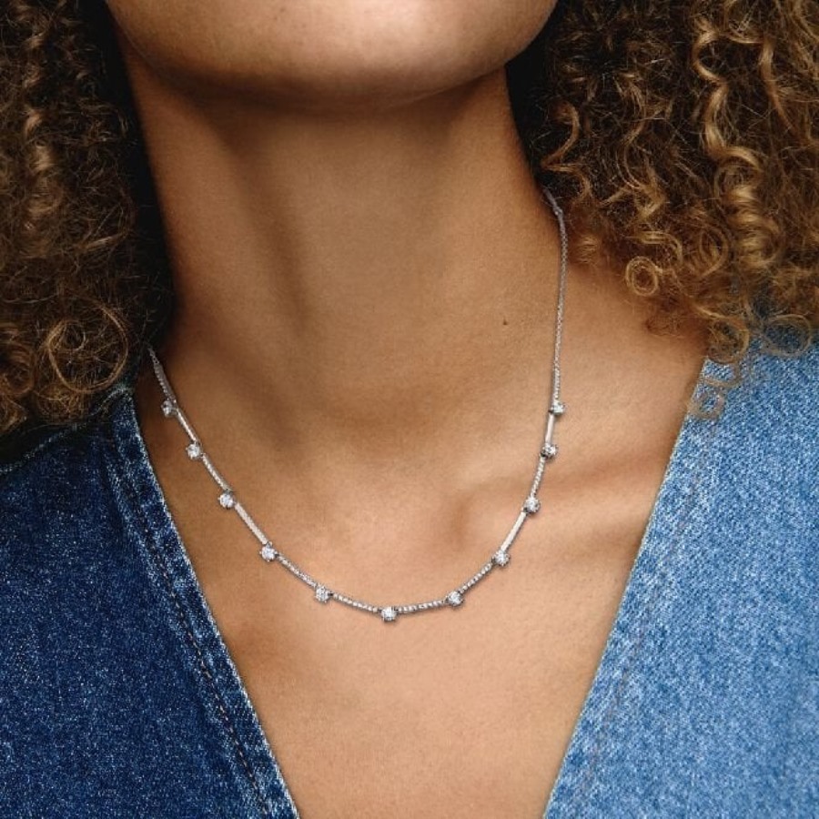 Glitrende Pave Collier Bars Halskjede Pandora