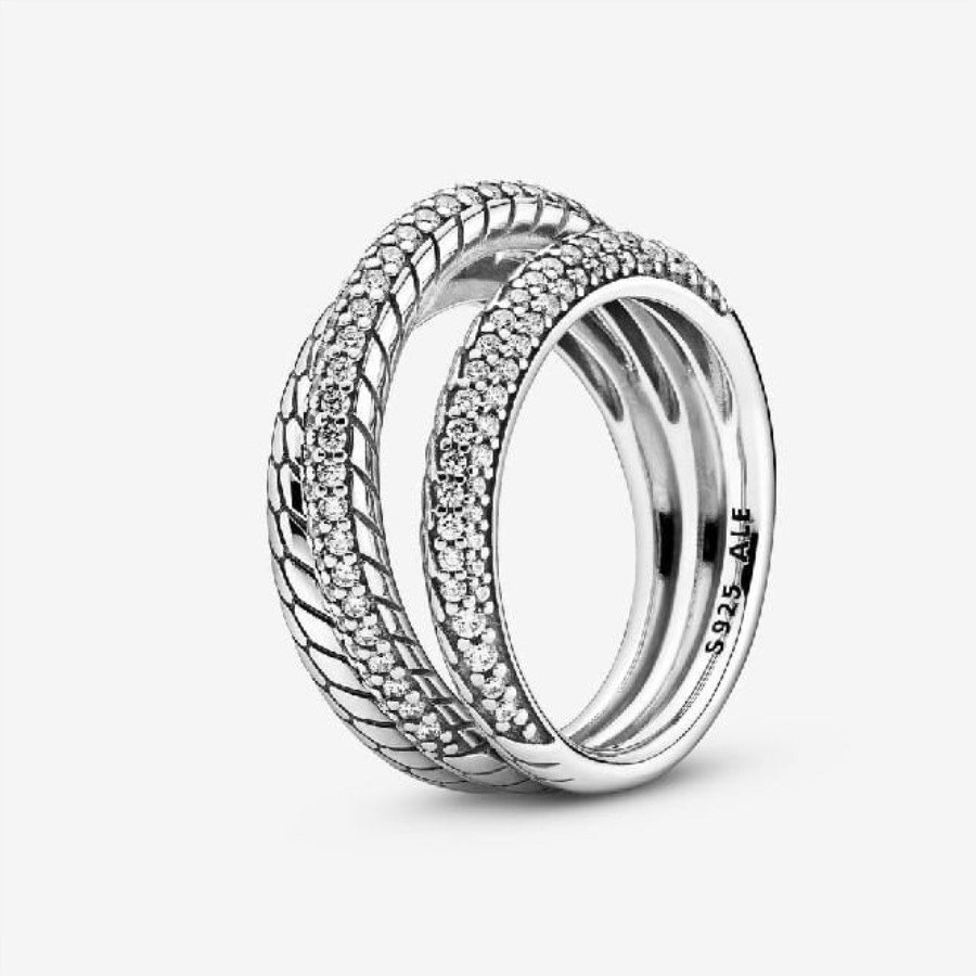 Triple Band Pave Slange Kjede Mønster Ring Pandora