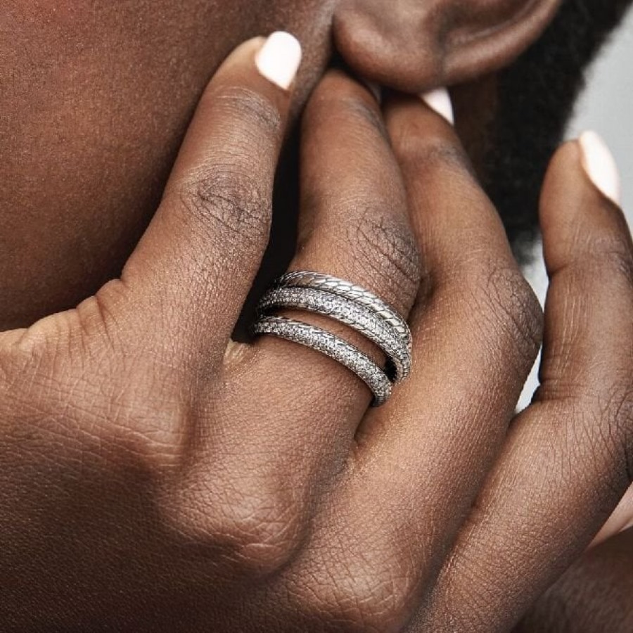 Triple Band Pave Slange Kjede Mønster Ring Pandora